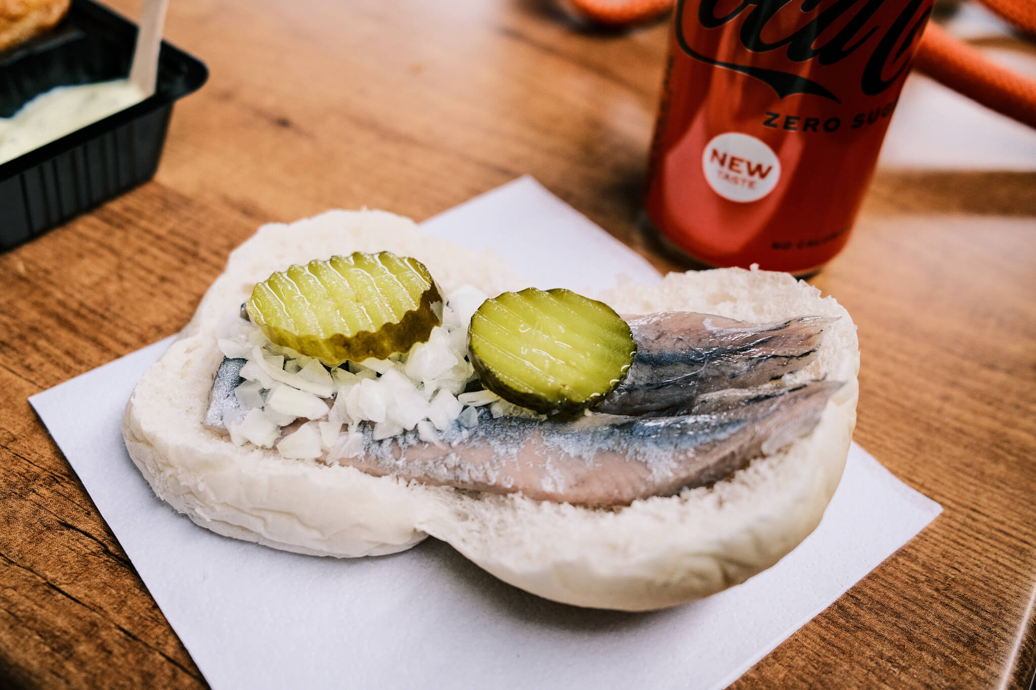 Close up photo of a herring sandwich 