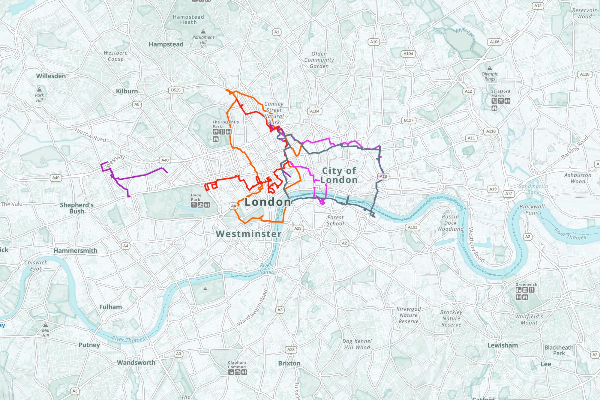 image of the map of London with GPS data