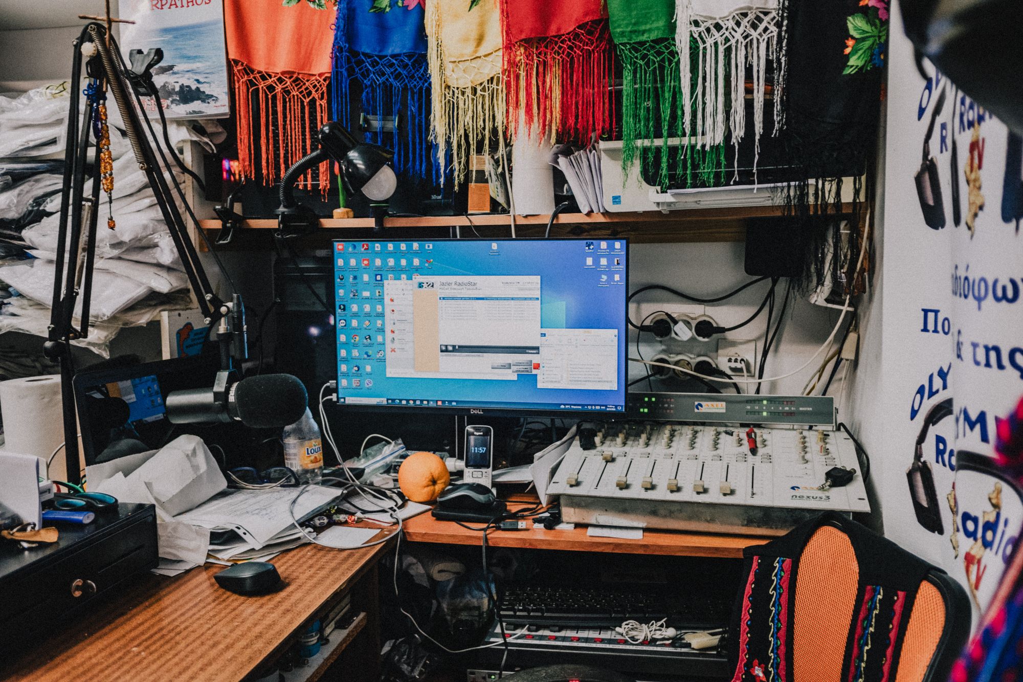 The studio of the local shoe-maker who's also the local radio host.