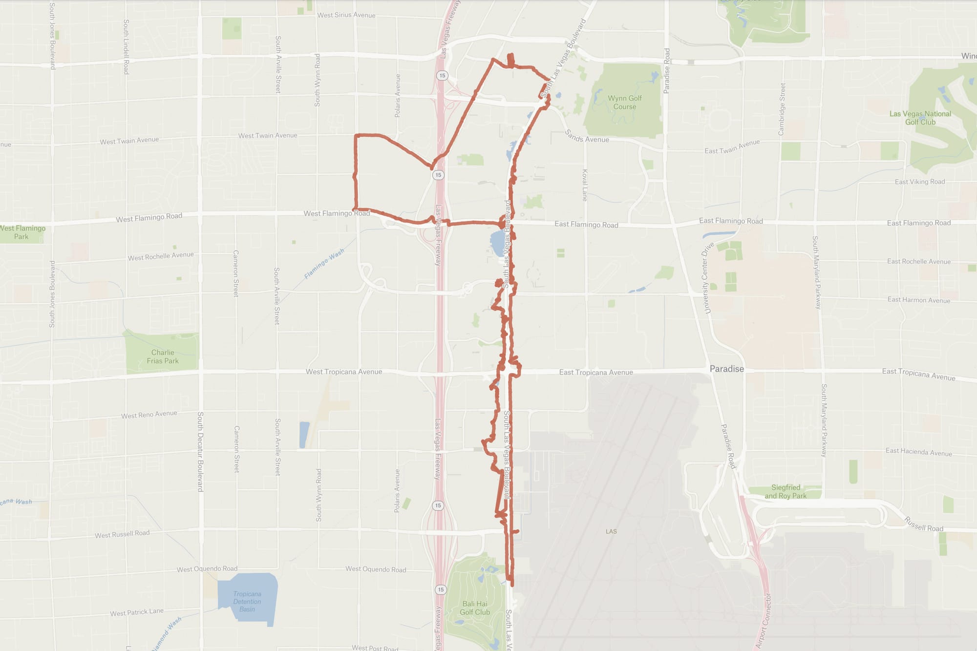 a map of the route I walked in Las Vegas